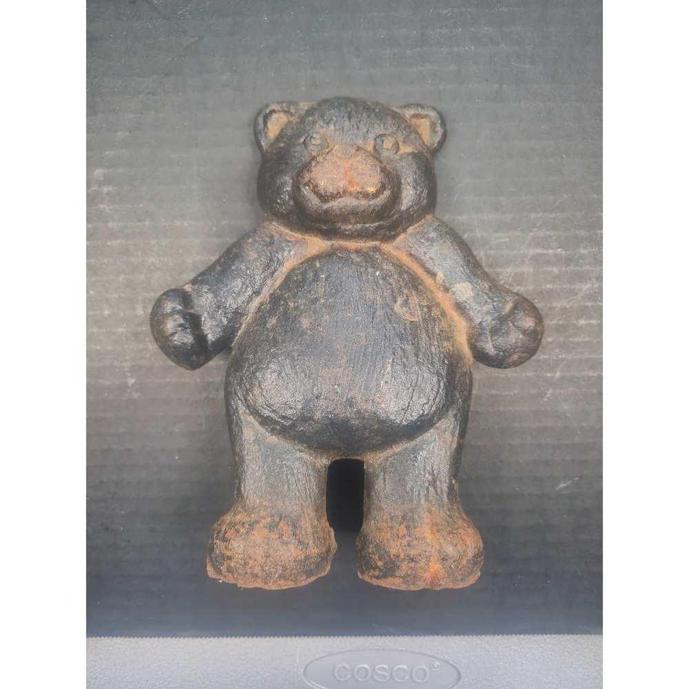 Vintage Cast Iron Teddy Bear Doorstop Antique Black Rustic Metal Figurine 8.5"